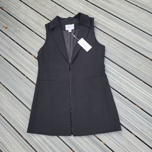 NWT M VEST Black Openfront long vest